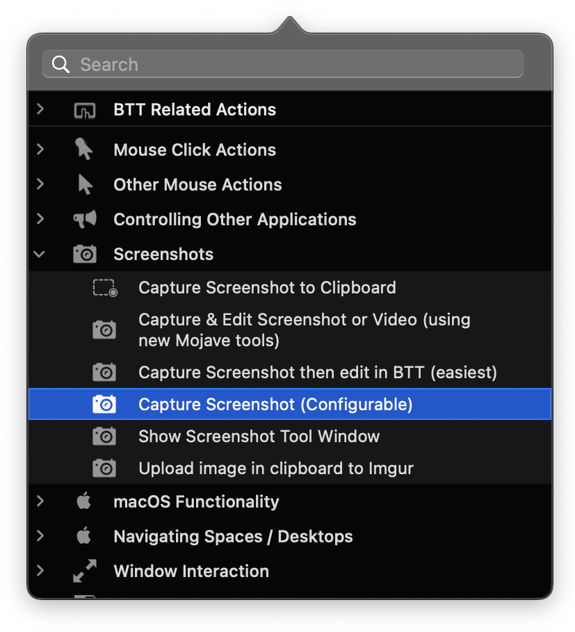 BTT capture screenshot action