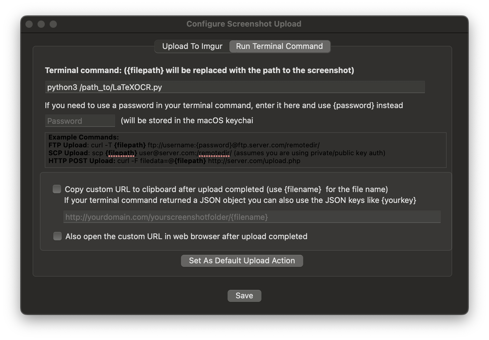 BTT capture screenshot action terminal command
